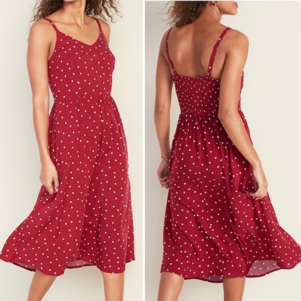 Women’s Red Polka Dot Midi Dress- has staining